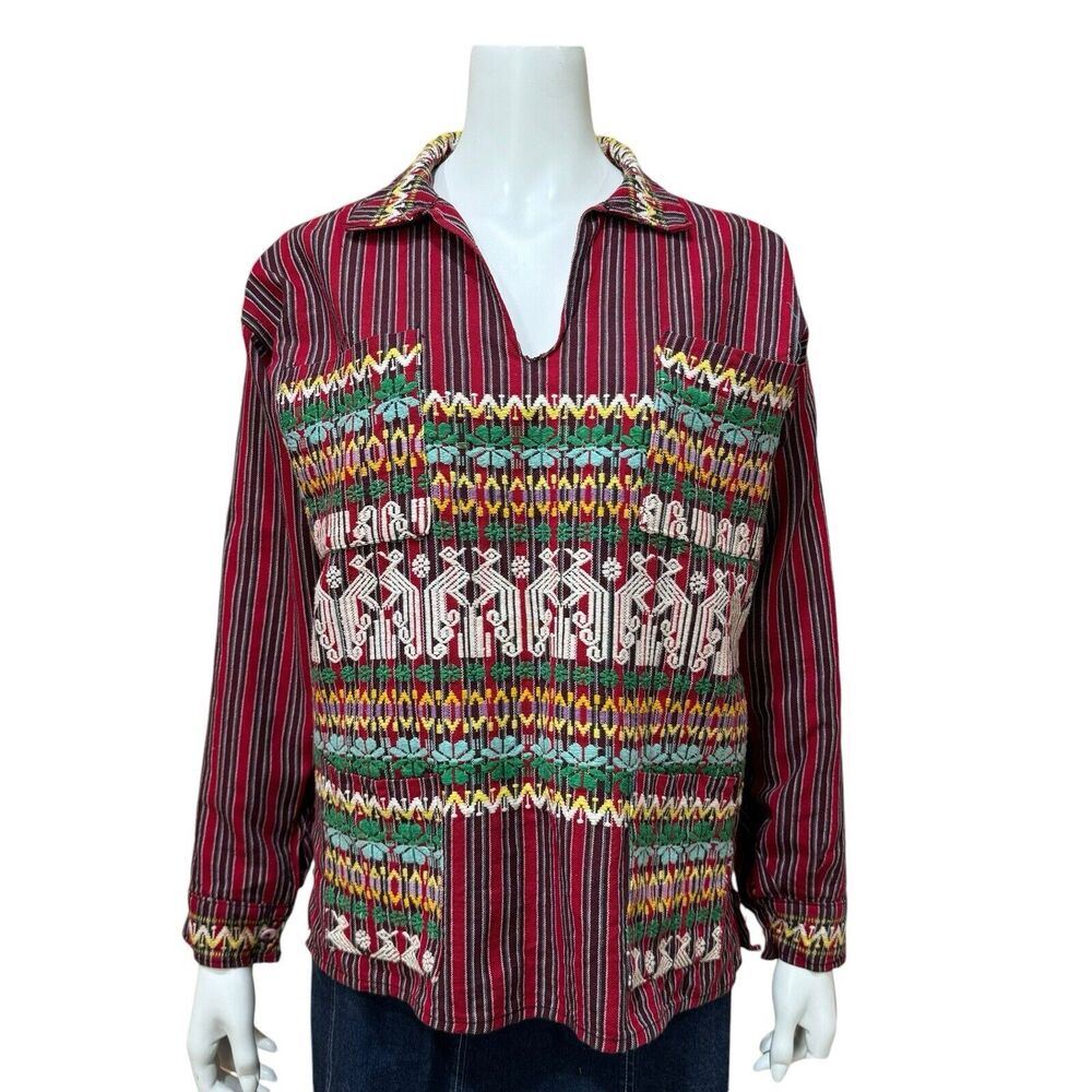 Vintage Woven Embroidery Aztec Tunic Top XS/S Boho Festival Hippie
